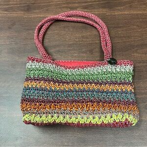 The Sak Boho Crochet Shoulder Bag Multicolor Vintage Zip Pocket